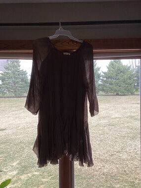 Women's Sheer 3/4 Long-Sleeve Tunic Shirt - Brown
